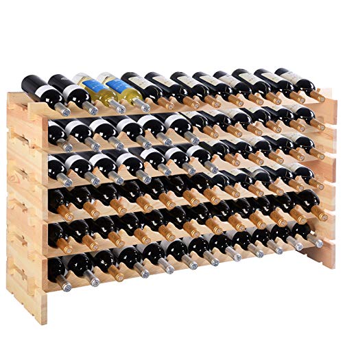 COSTWAY Weinregal Holz für 72 Flaschen, Stapelbares Weinständer Flaschenregal 6 Höhe zur Auswahl,...